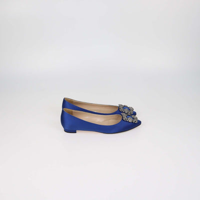 Manolo Blahnik Blue Satin Hangisi Flats