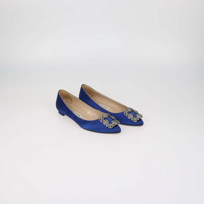 Manolo Blahnik Blue Satin Hangisi Flats