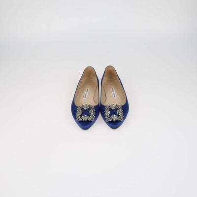 Manolo Blahnik Blue Satin Hangisi Flats