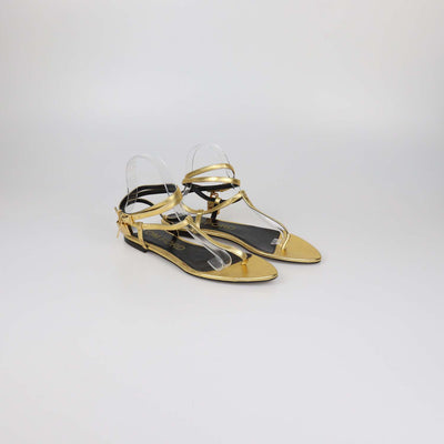 Tom Ford Gold Leather T-Strap Padlock Flat Sandals