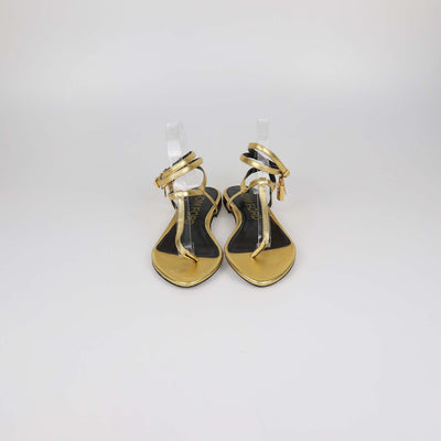 Tom Ford Gold Leather T-Strap Padlock Flat Sandals