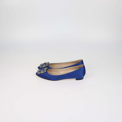 Manolo Blahnik Blue Satin Hangisi Flats