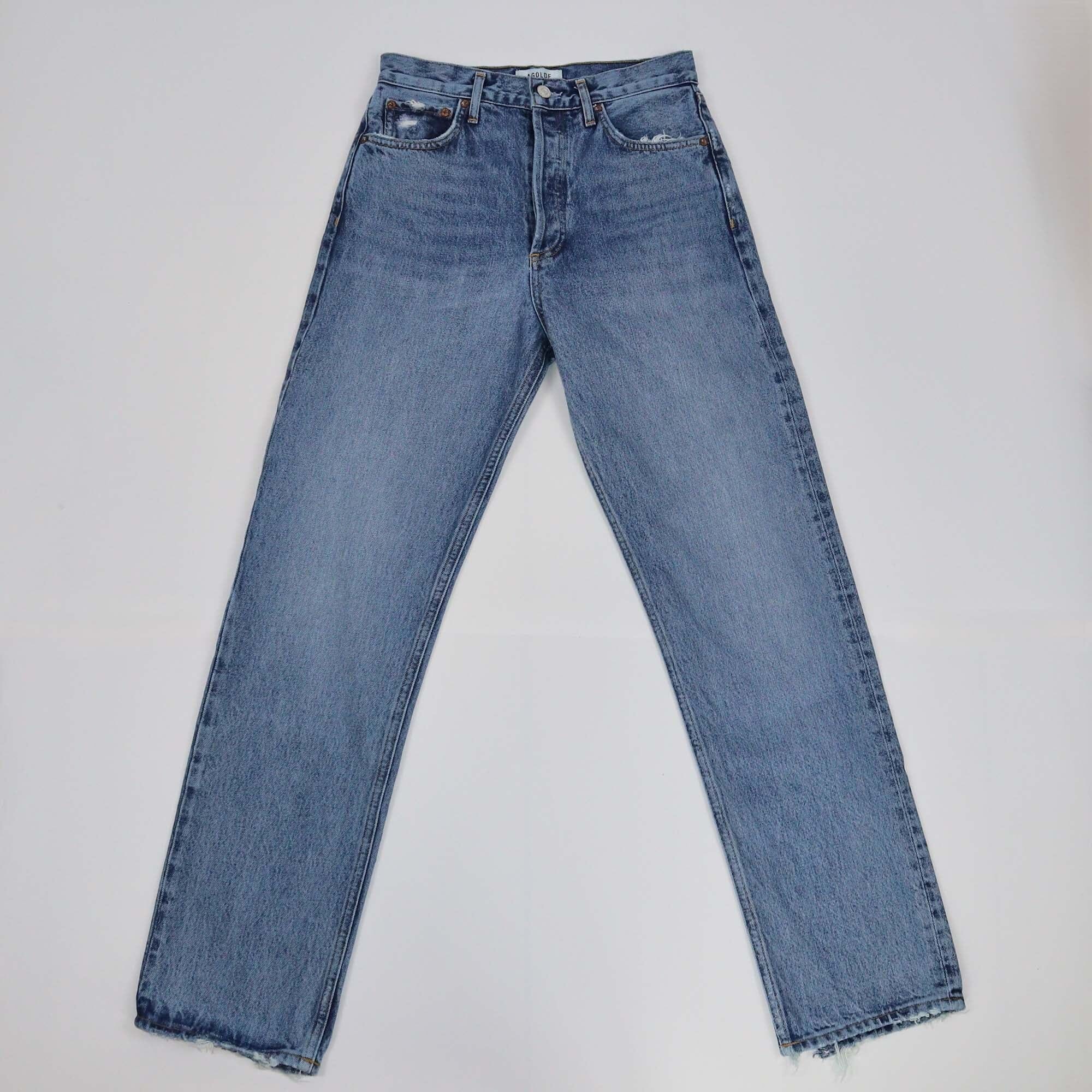 Agolde Blue Denim Straight Cut Pants Womens Agolde 