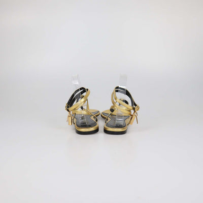 Tom Ford Gold Leather T-Strap Padlock Flat Sandals