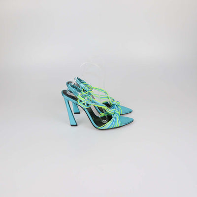 Saint Laurent Cerulean/Giallo Fluo Rubber Gippy Slingback Sandals
