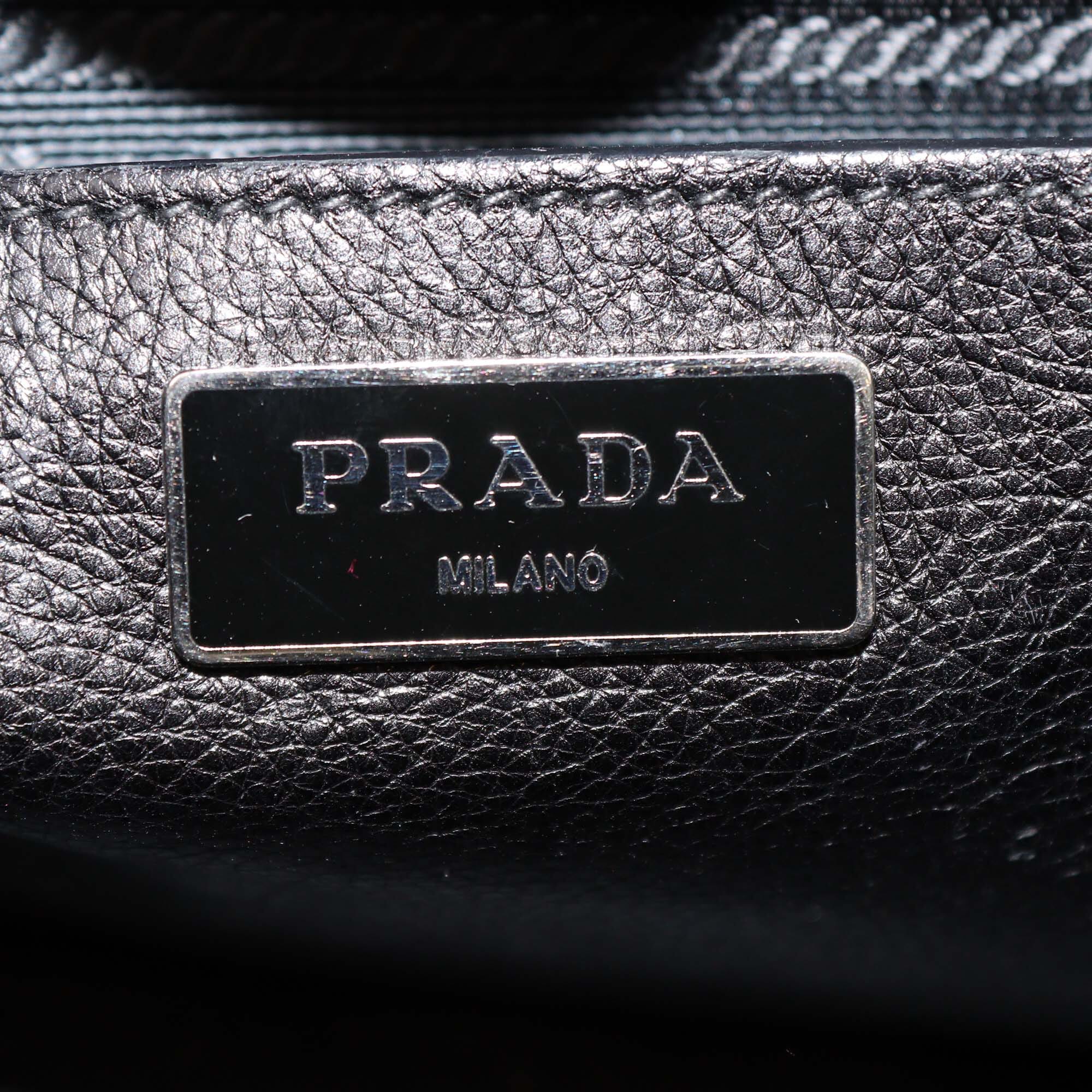 Prada Black Leather Crystal Studded Twin Pocket Tote Womens Prada 