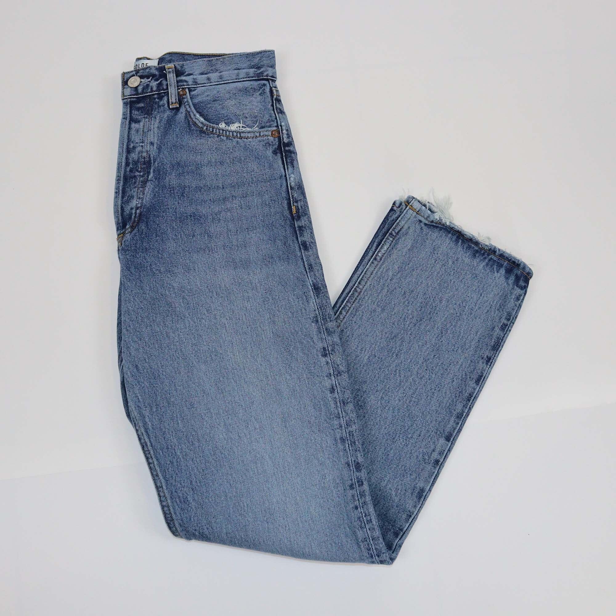 Agolde Blue Denim Straight Cut Pants Womens Agolde 