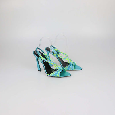 Saint Laurent Cerulean/Giallo Fluo Rubber Gippy Slingback Sandals