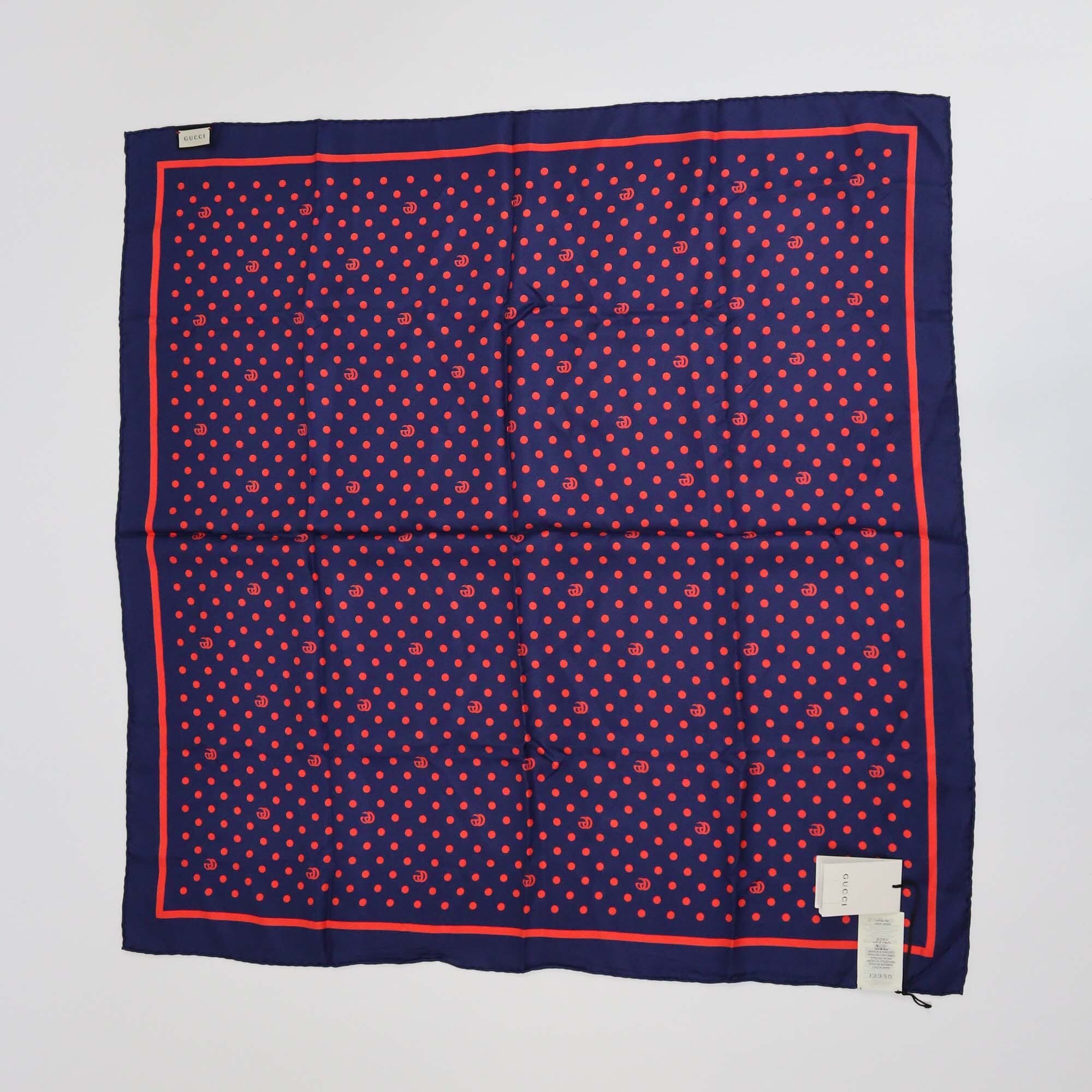 Gucci Dark Blue/Red Running Dots Square Scarf Womens Gucci 