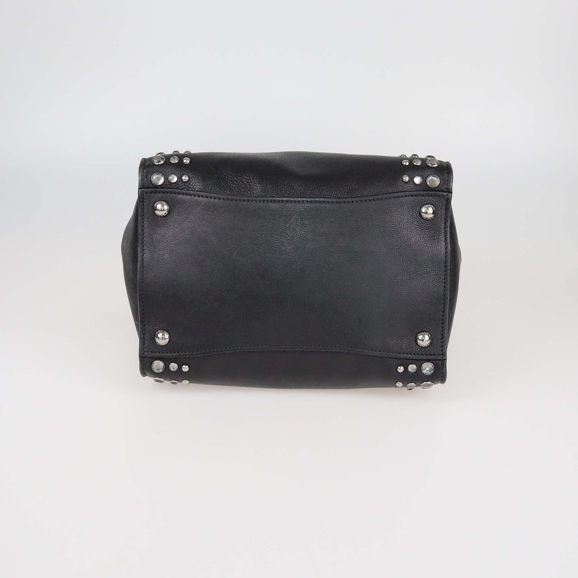 Prada Black Leather Crystal Studded Twin Pocket Tote Womens Prada 