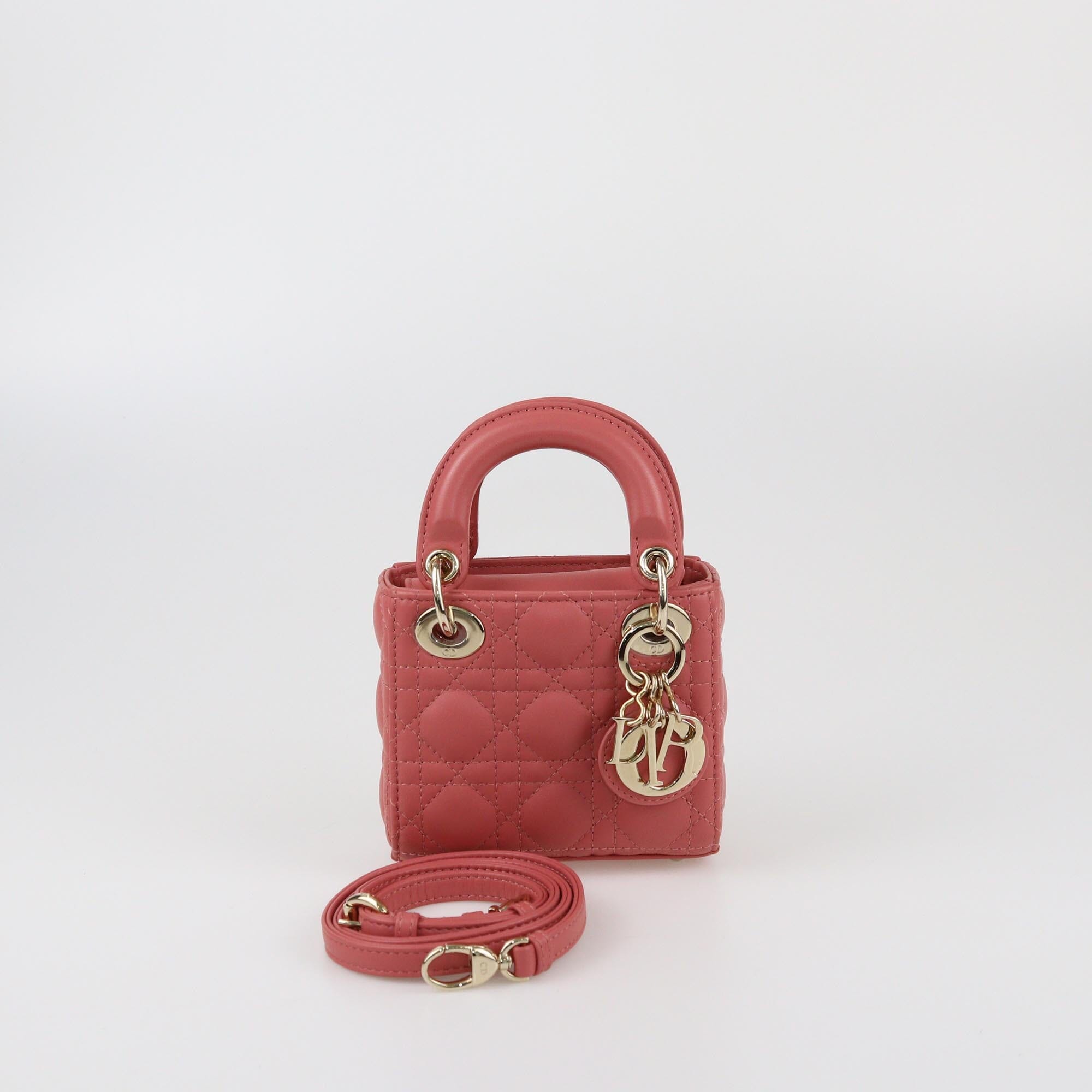 Christian Dior Dark Pink Cannage Micro Lady Dior Tote Womens Christian Dior 