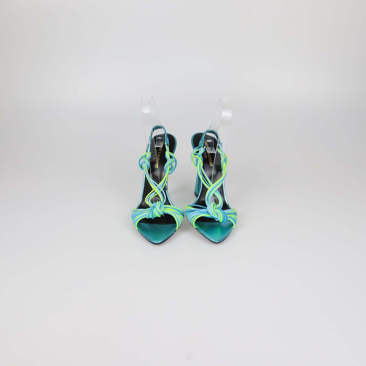 Saint Laurent Cerulean/Giallo Fluo Rubber Gippy Slingback Sandals