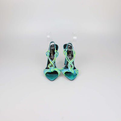Saint Laurent Cerulean/Giallo Fluo Rubber Gippy Slingback Sandals