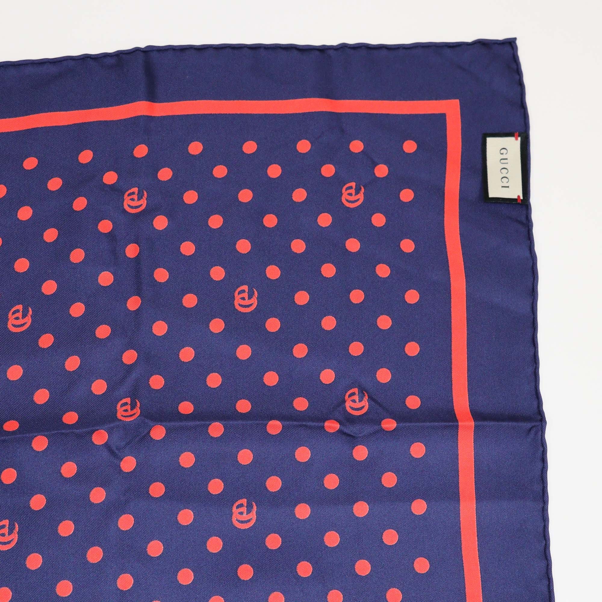 Gucci Dark Blue/Red Running Dots Square Scarf Womens Gucci 