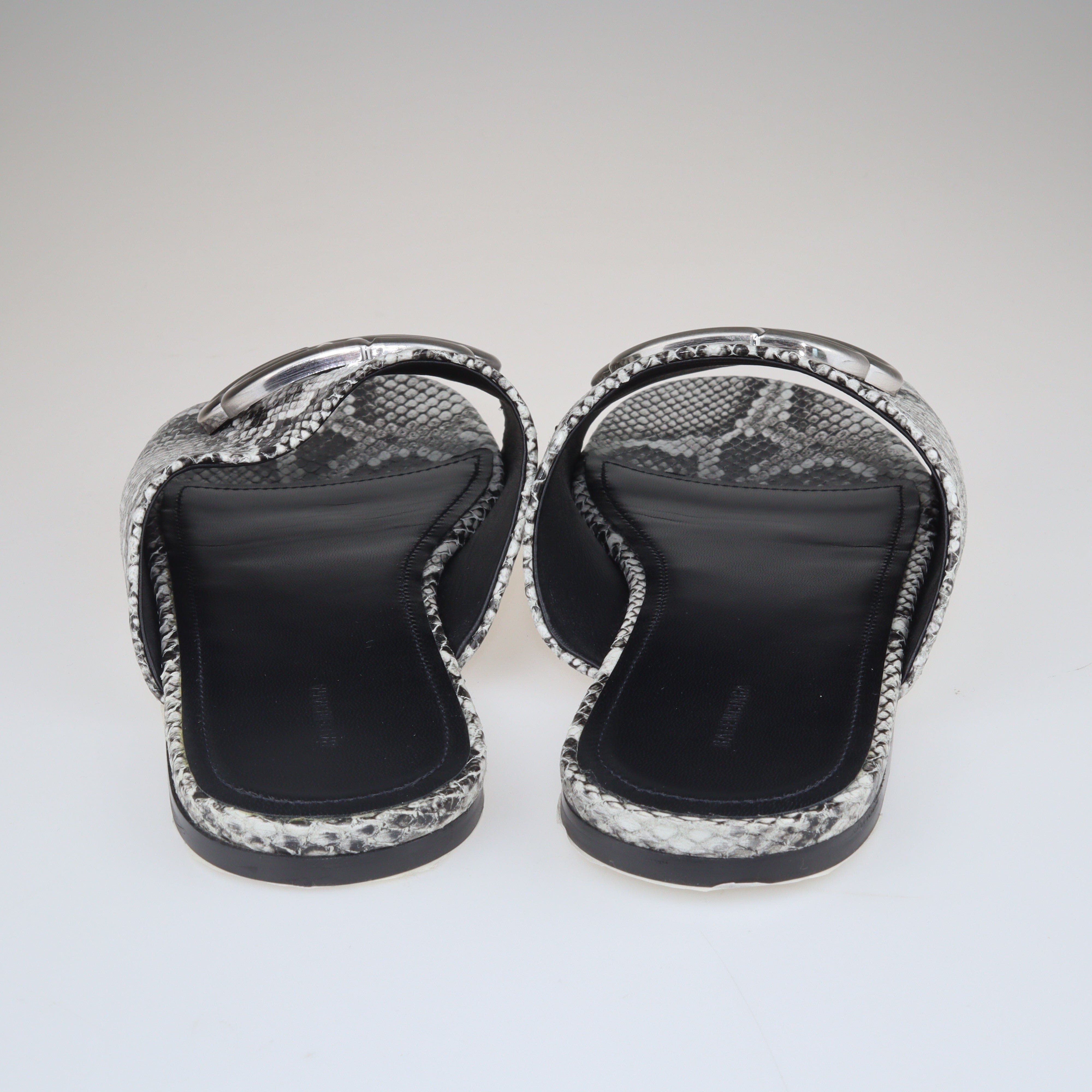 Black/White BB Slides Sandals Python Embossed Shoes Balenciaga 