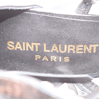 Saint Laurent Black Leather Studded & Fringe T-Strap Sandals