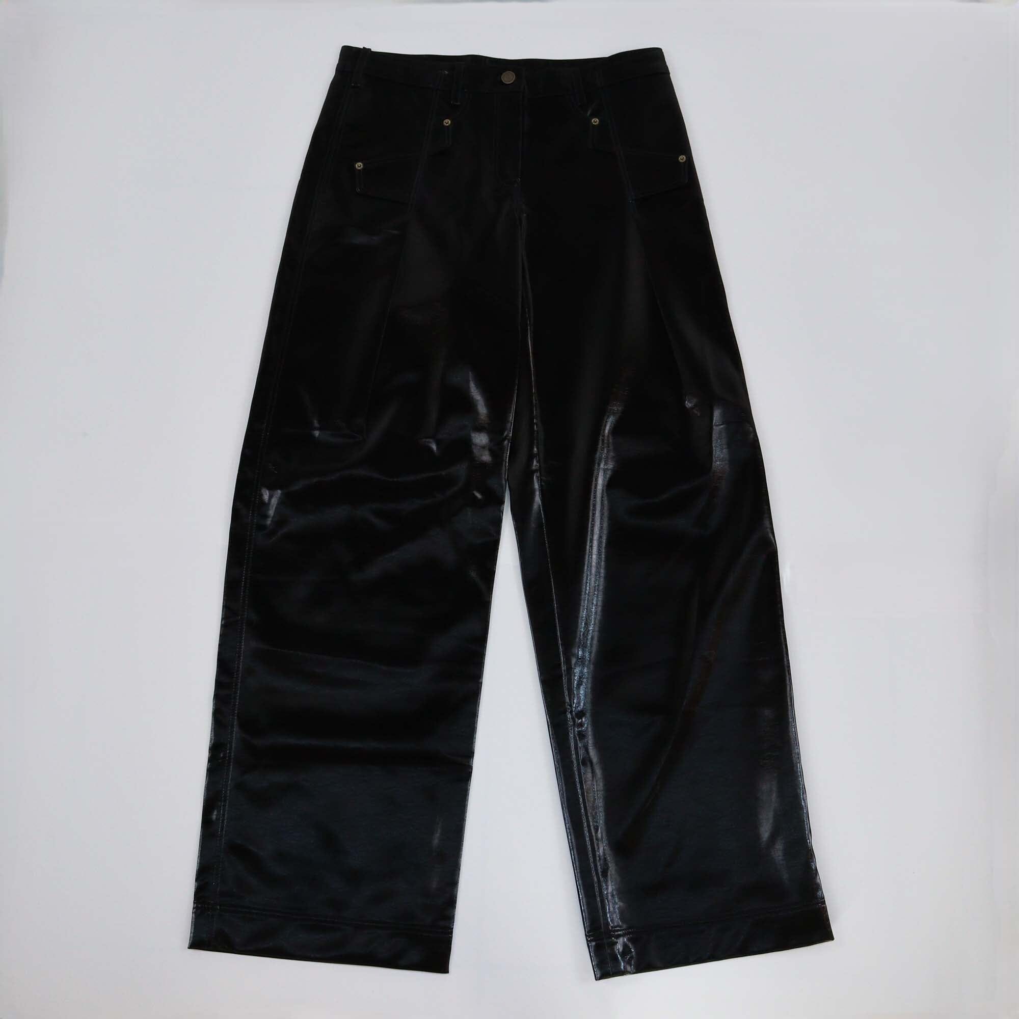 Rejina Pyo Black Shiny Wide Leg Pants Womens Rejina Pyo 