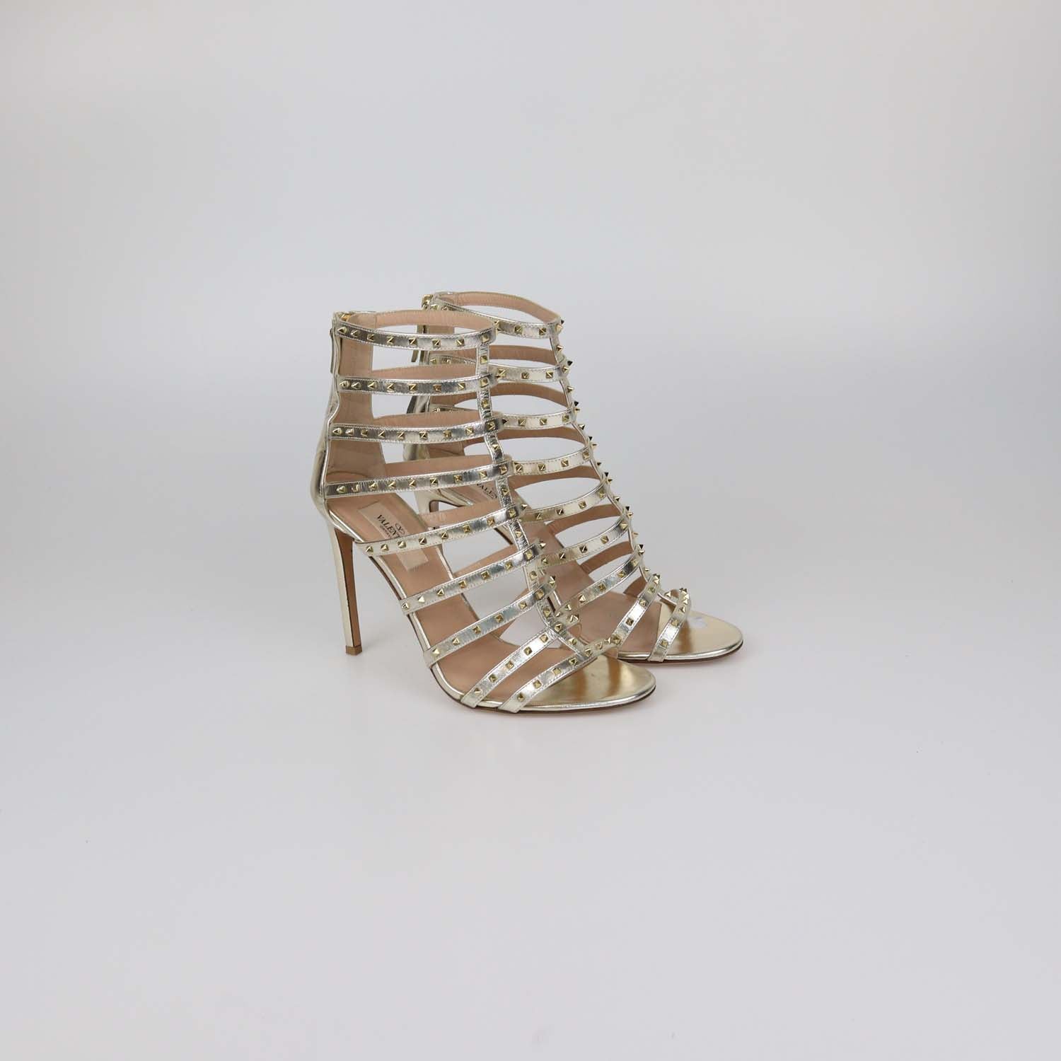 Valentino Gold Leather Rockstud Caged Heel Sandals