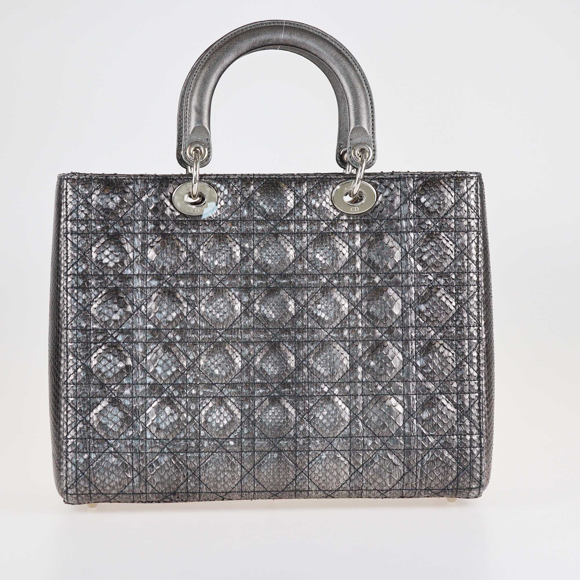 Dior Metallic Cannage Snakeskin Large Limited Edition Lady Dior Tote