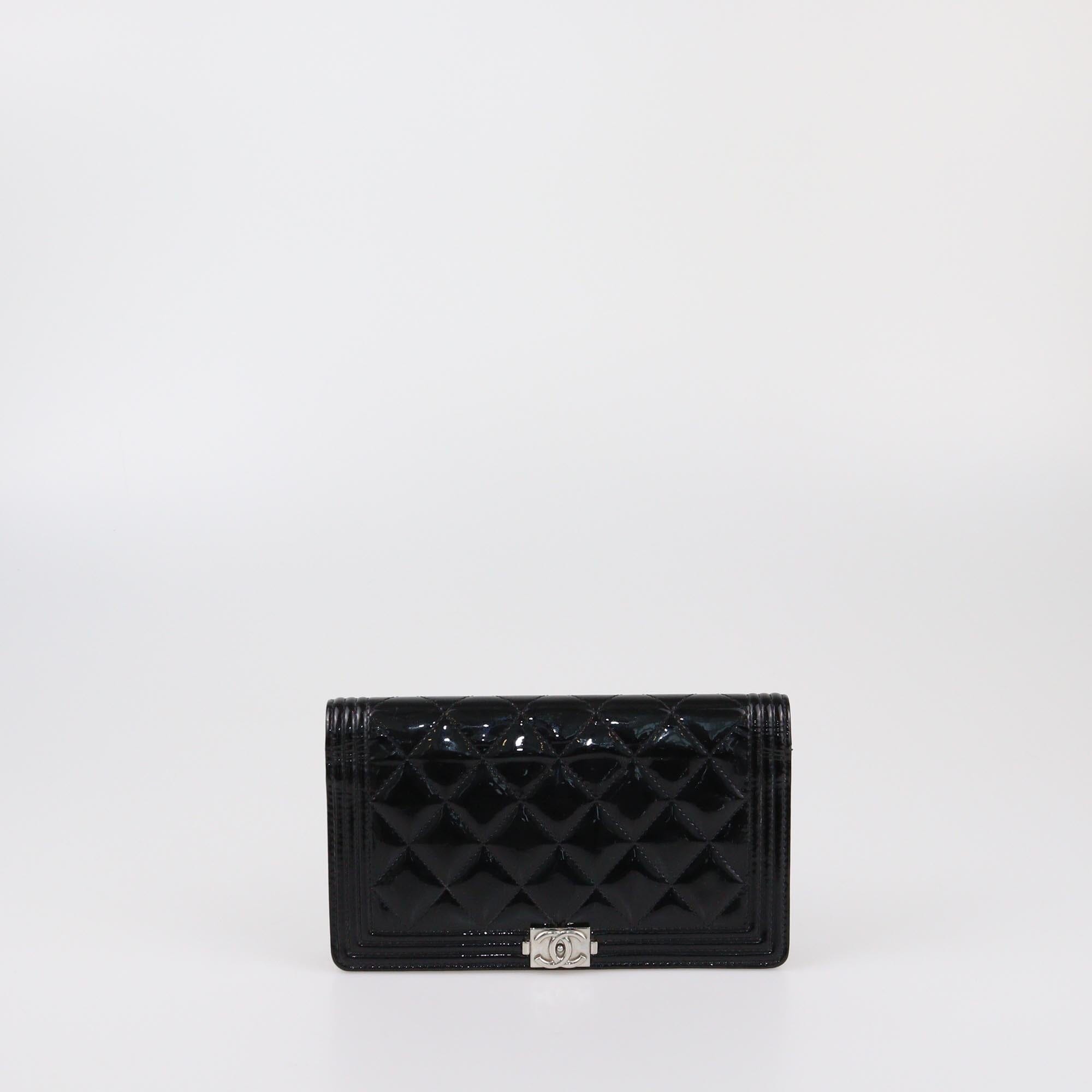 Chanel Black Quilted Patent Boy Yen Continental Wallet Womens Chanel 