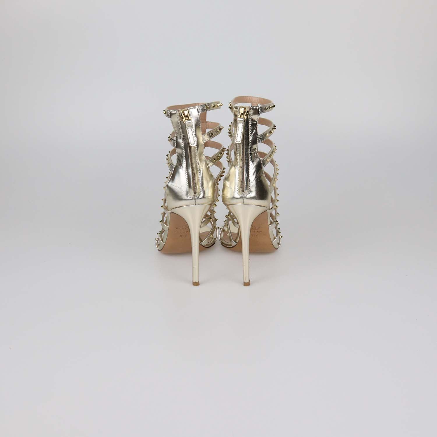 Valentino Gold Leather Rockstud Caged Heel Sandals