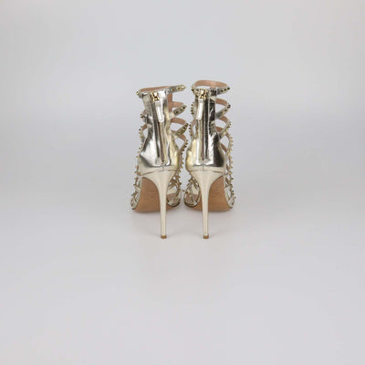 Valentino Gold Leather Rockstud Caged Heel Sandals