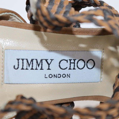 Jimmy Choo Brown,Black Woven Leather Ankle Strap Platform Sandals