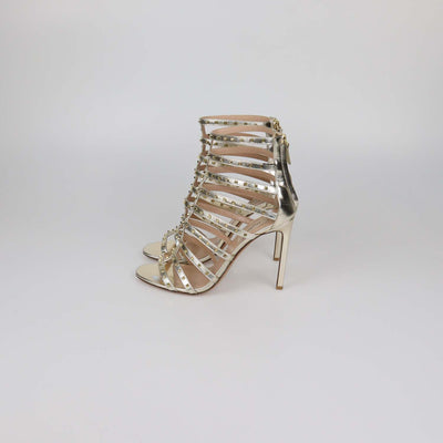 Valentino Gold Leather Rockstud Caged Heel Sandals