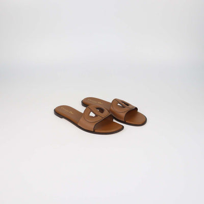 Christian Dior Brown Leather D-Club Flat Slides
