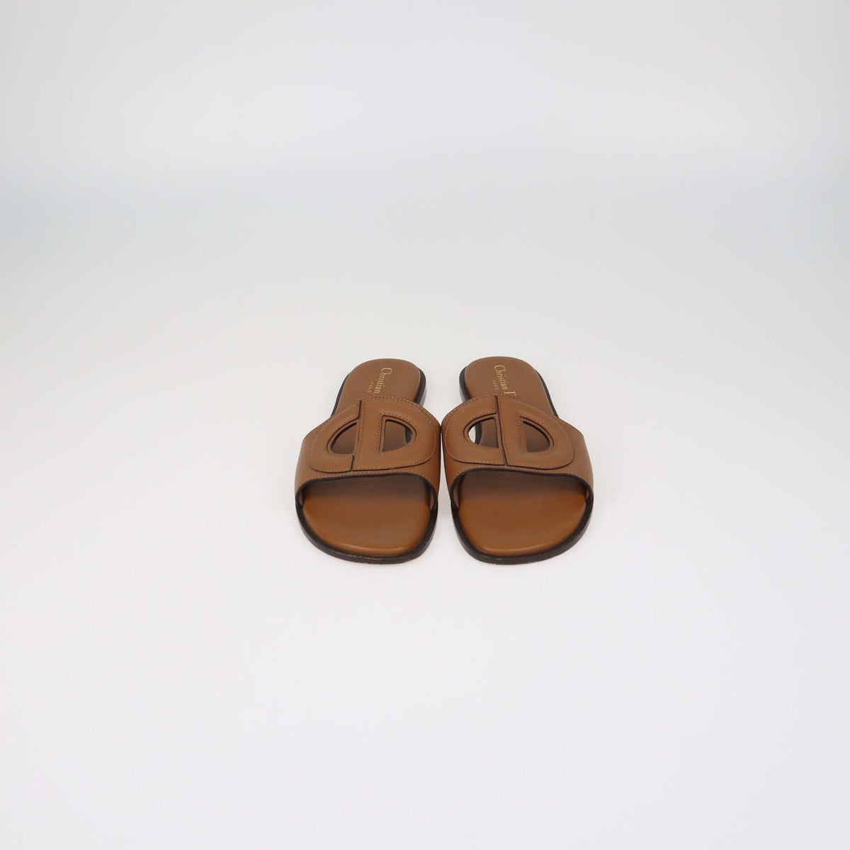 Christian Dior Brown Leather D-Club Flat Slides