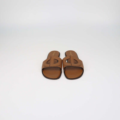 Christian Dior Brown Leather D-Club Flat Slides