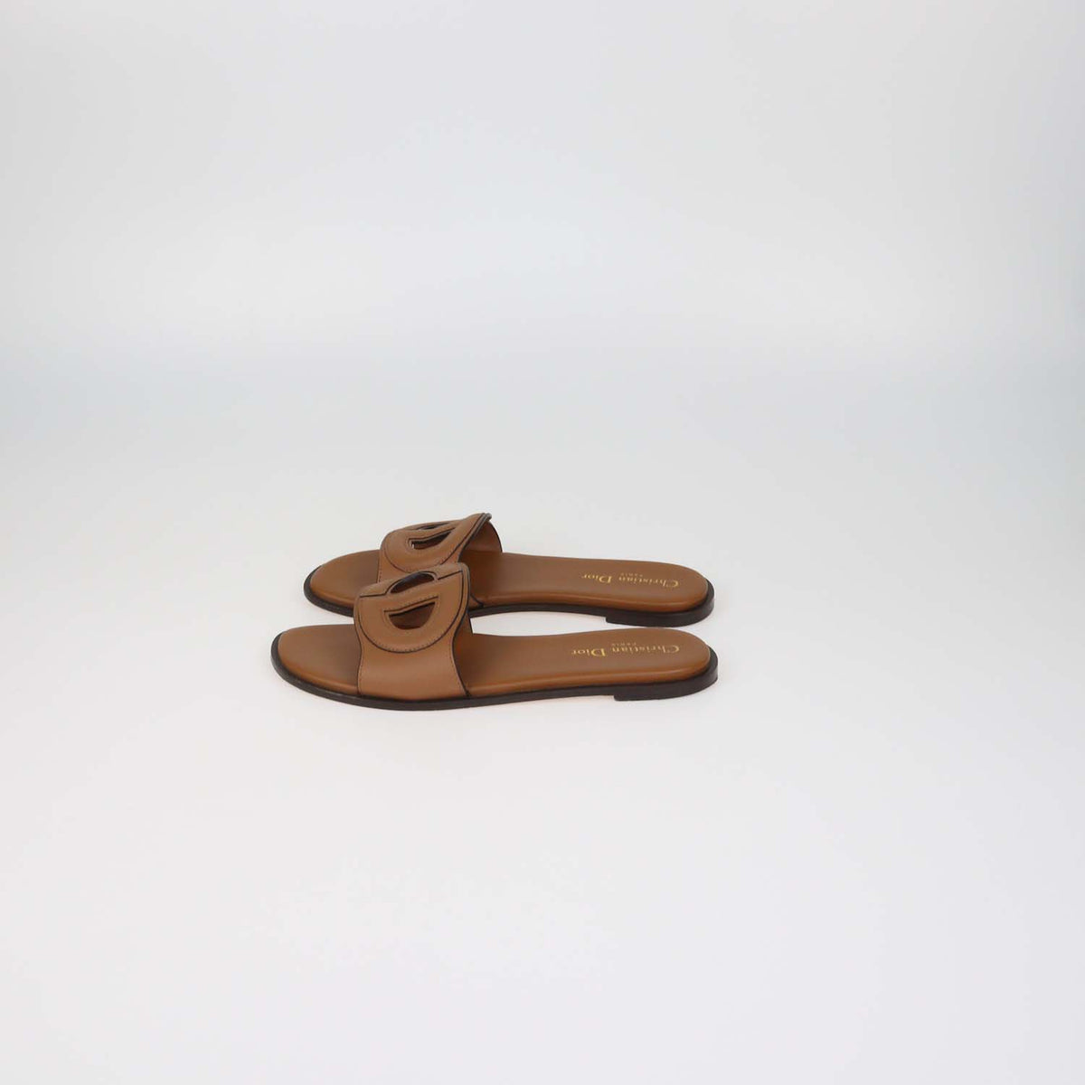 Christian Dior Brown Leather D-Club Flat Slides