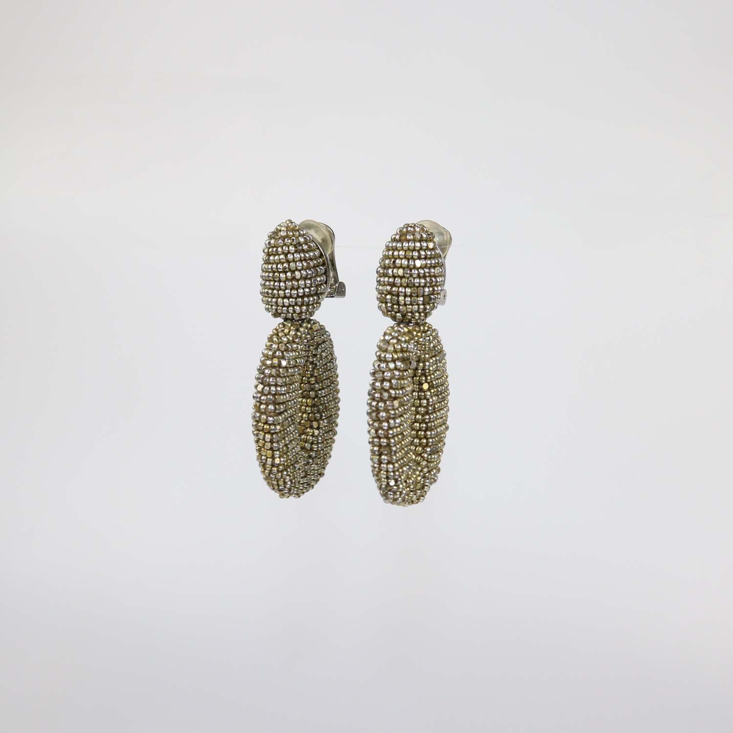 Oscar De La Renta Bronze Beaded Drop Clip-On Earrings