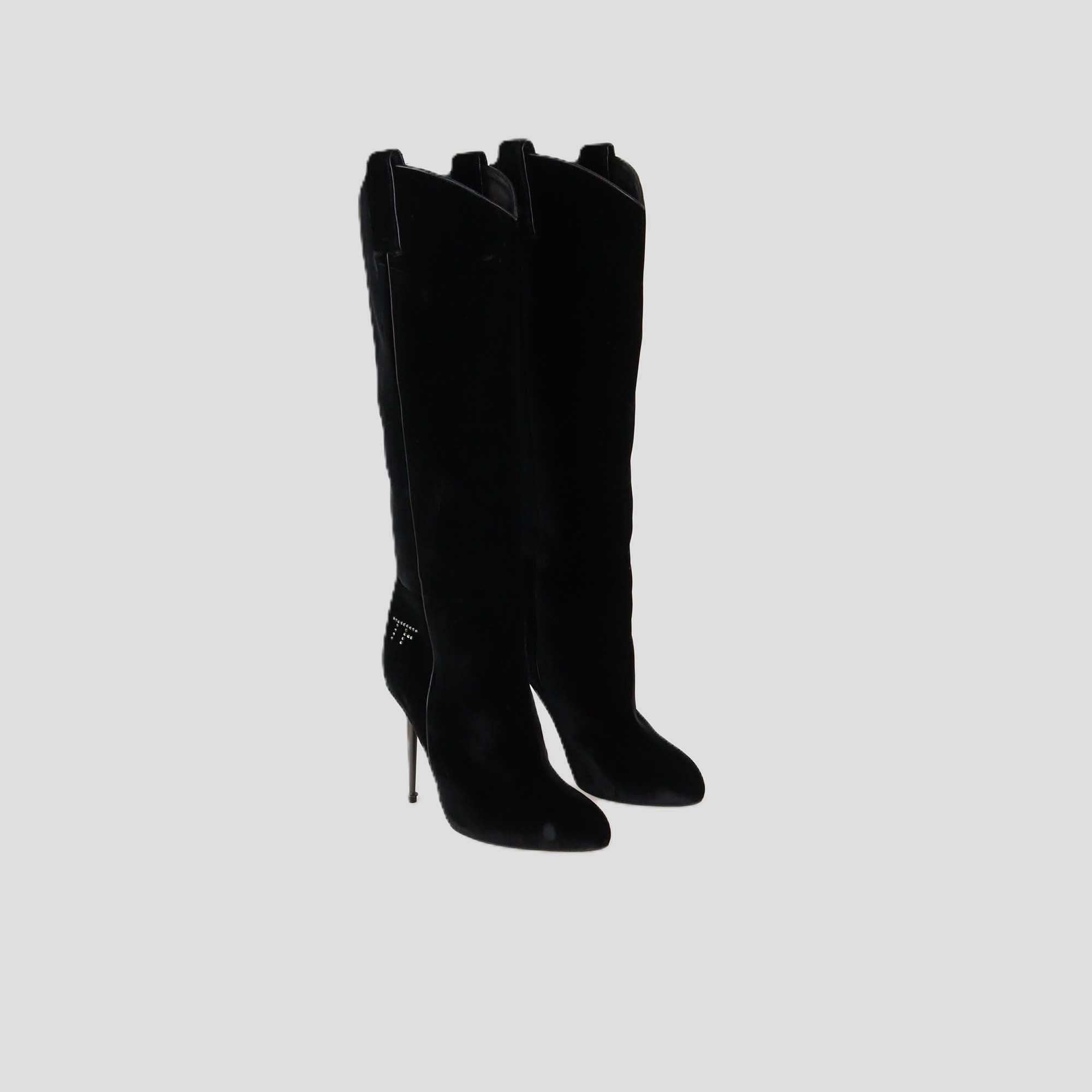 Tom Ford Black Velvet TF Crystal Embellished High Boots