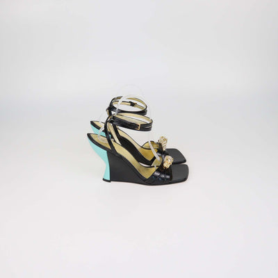 Gucci Black Patent Leather House Snake Head Crystal Sandals
