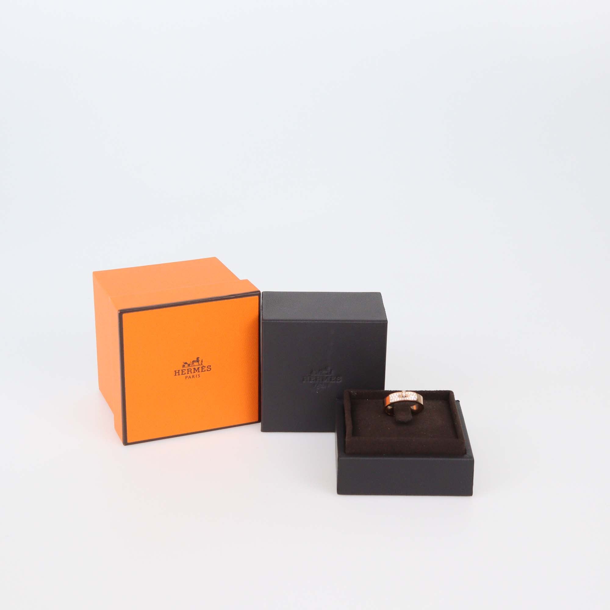 Hermes Kelly Diamond 18k Rose Gold Ring Size 55