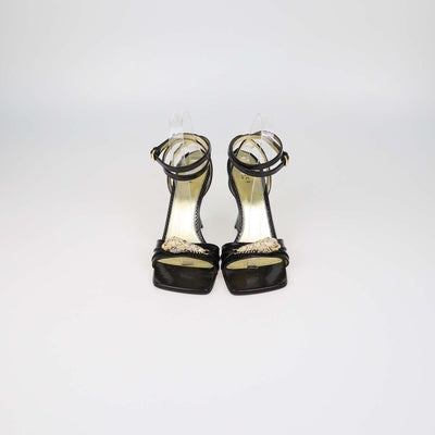 Gucci Black Patent Leather House Snake Head Crystal Sandals