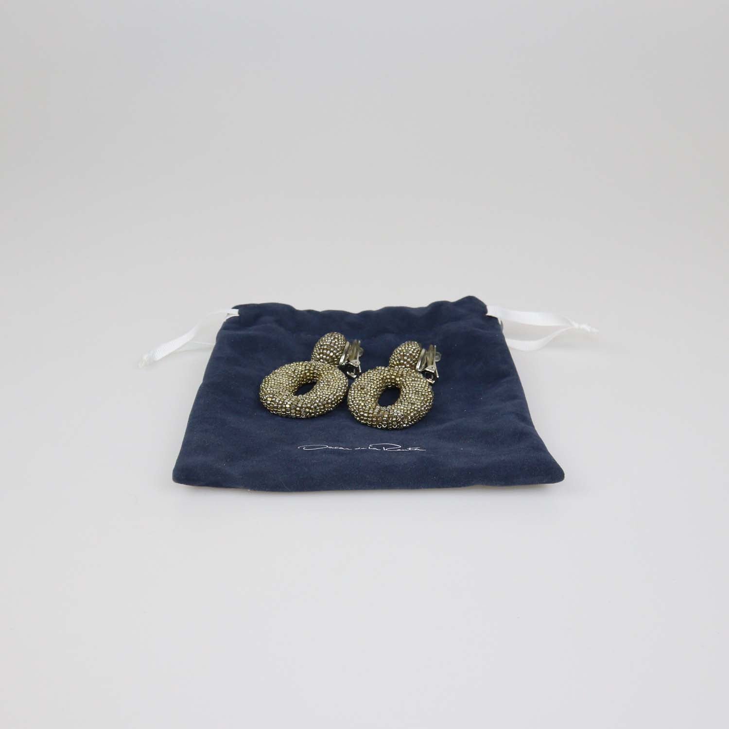 Oscar De La Renta Bronze Beaded Drop Clip-On Earrings