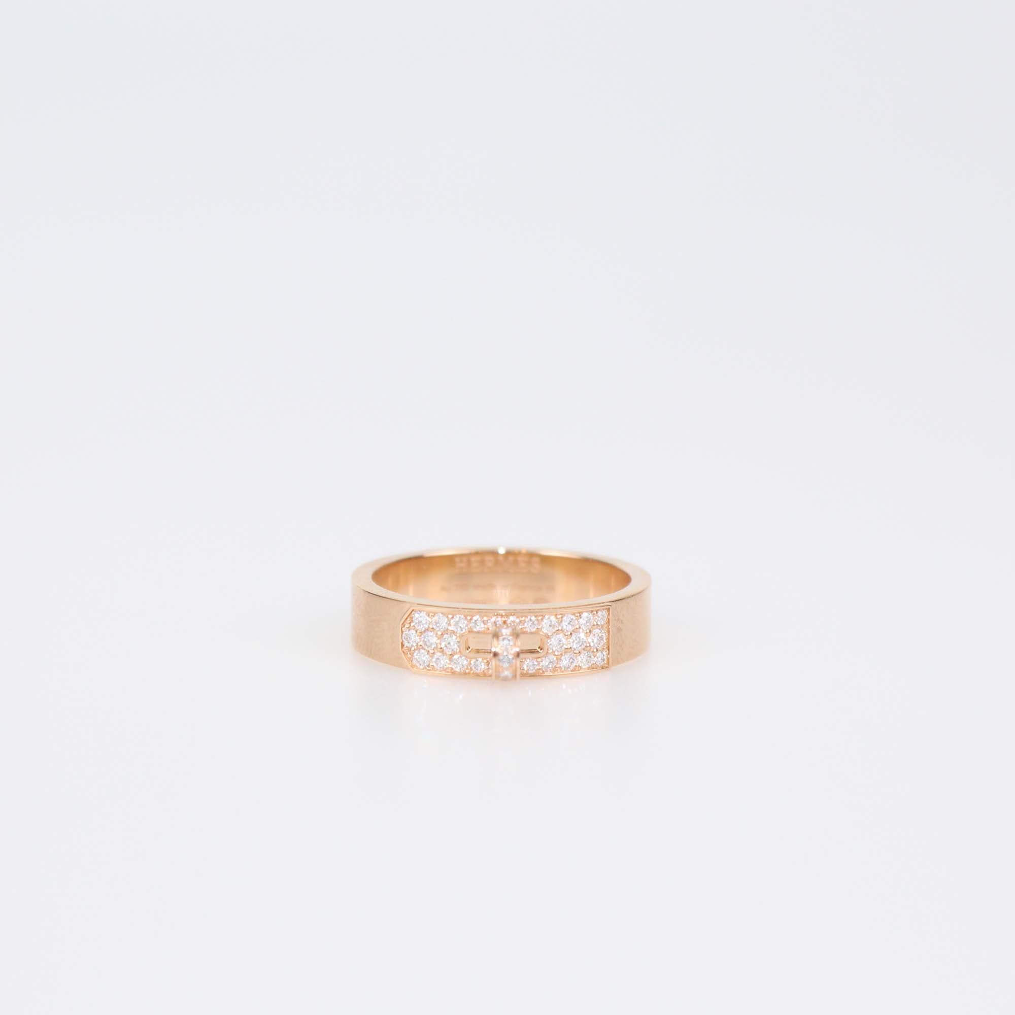 Hermes Kelly Diamond 18k Rose Gold Ring Size 55