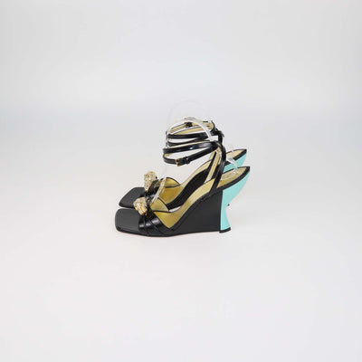 Gucci Black Patent Leather House Snake Head Crystal Sandals