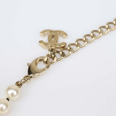 Chanel Gold Tone Metal Strass Imitation Pearl Lambskin CC Long Necklace