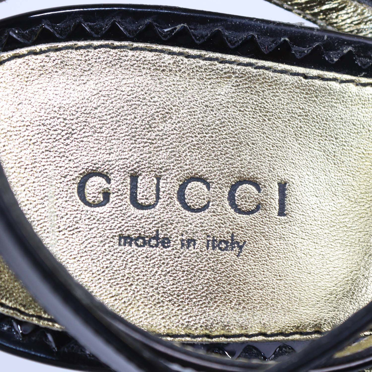 Gucci Black Patent Leather House Snake Head Crystal Sandals