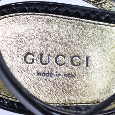 Gucci Black Patent Leather House Snake Head Crystal Sandals
