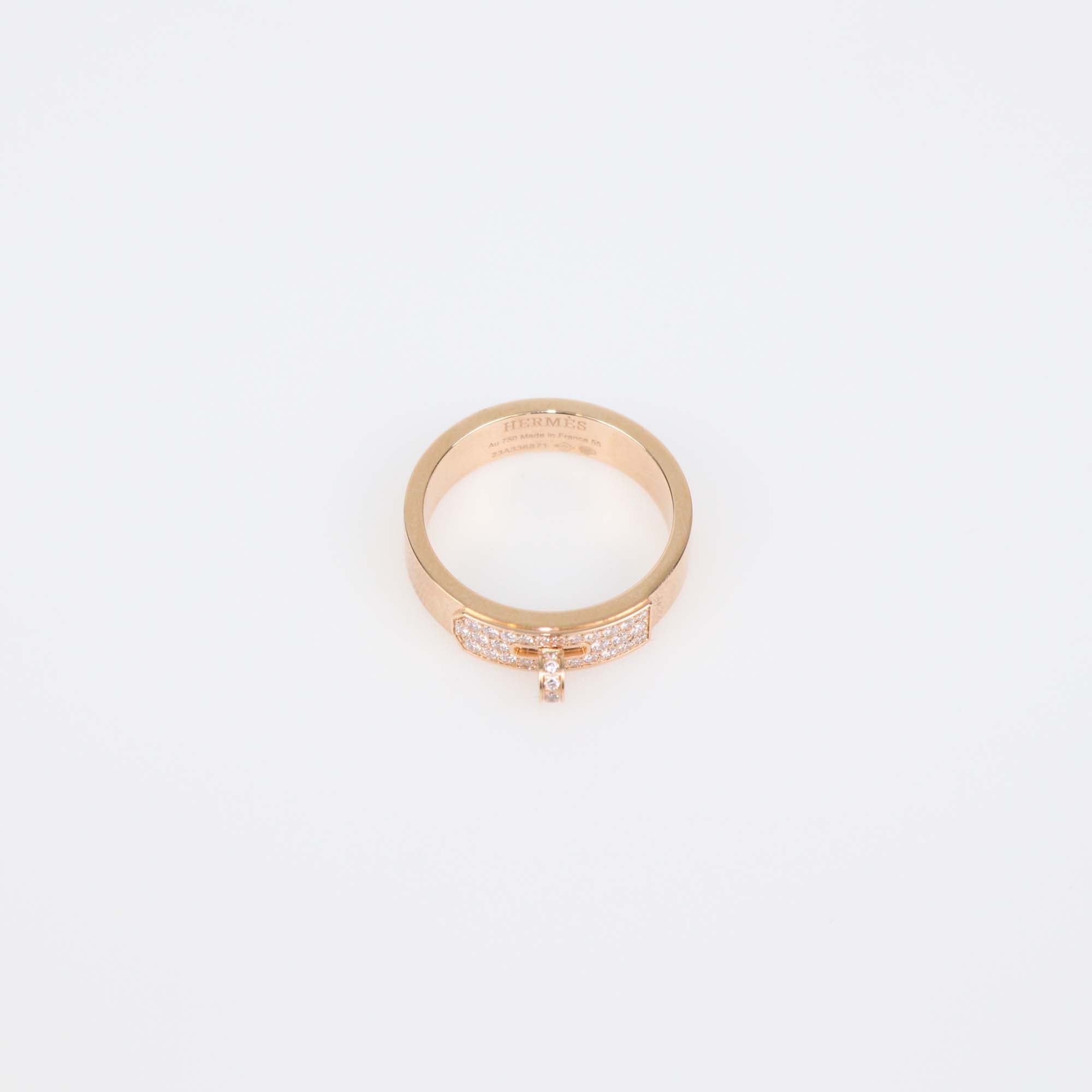 Hermes Kelly Diamond 18k Rose Gold Ring Size 55