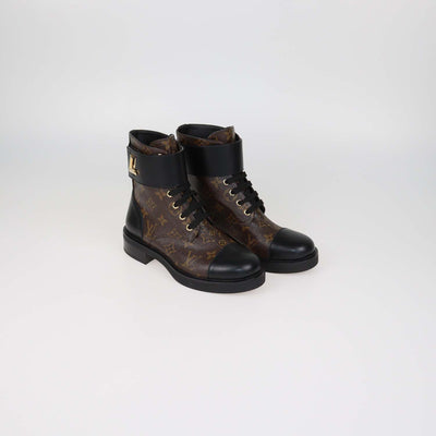 Louis Vuitton Black Monogram Canvas and Leather Wonderland Flat Ranger Boots