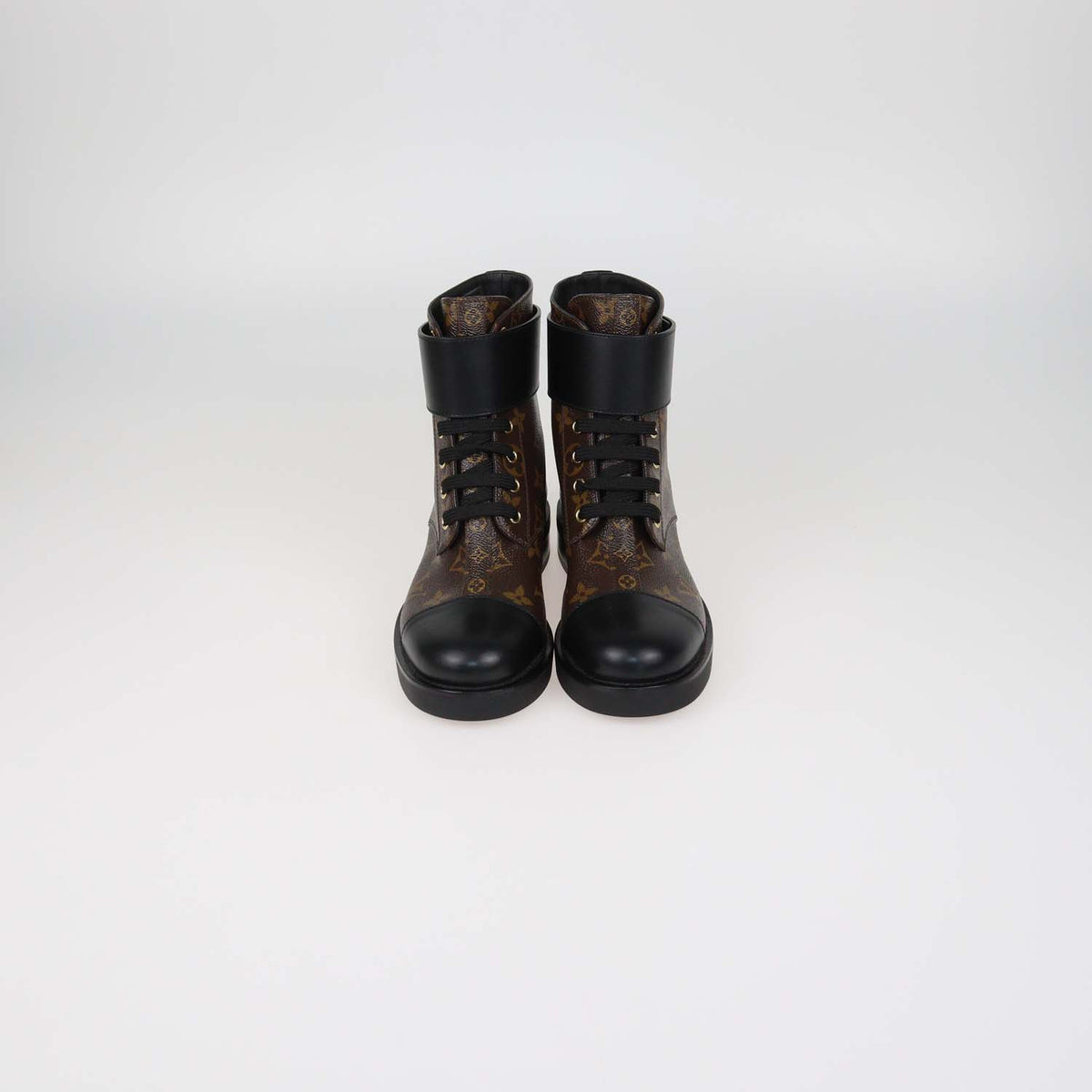 Louis Vuitton Black Monogram Canvas and Leather Wonderland Flat Ranger Boots