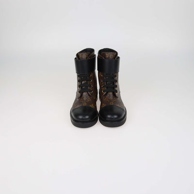 Louis Vuitton Black Monogram Canvas and Leather Wonderland Flat Ranger Boots