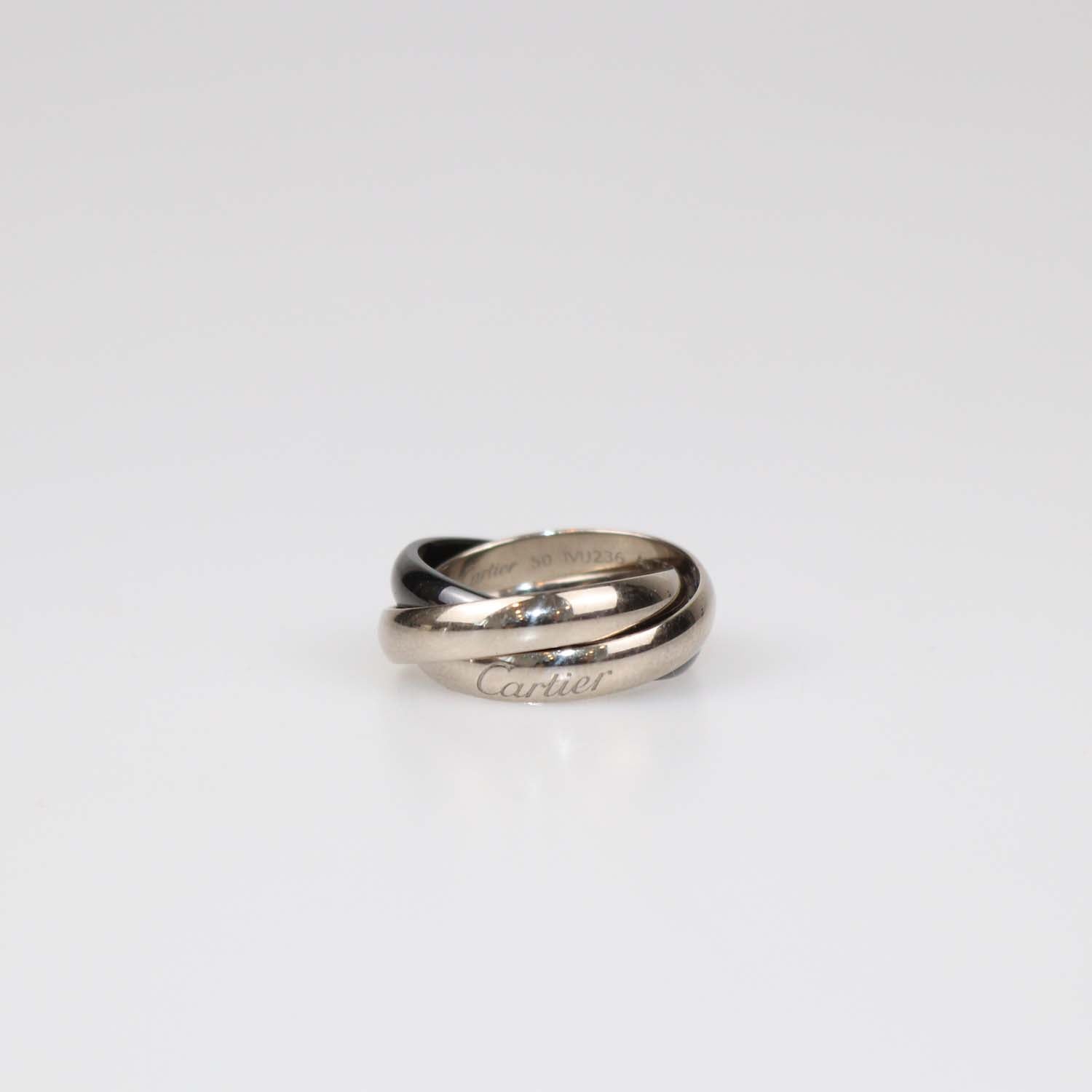 Cartier 18K White Gold Ceramic Trinity Ring Size 50