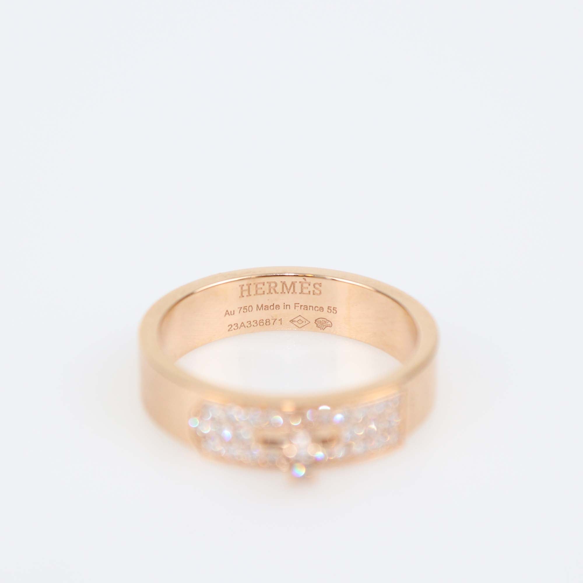Hermes Kelly Diamond 18k Rose Gold Ring Size 55