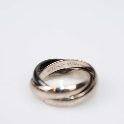 Cartier 18K White Gold Ceramic Trinity Ring Size 50